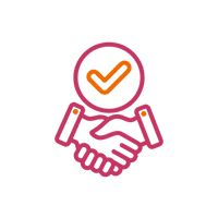 Two hands shaking with a checkmark symbol above, representing agreement or approval.