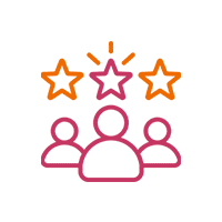 Three people icons with three stars above, symbolizing rating or quality.