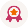 Icon of a pink award ribbon with an orange star in the center.