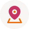 A map location pin icon with red and orange colors.